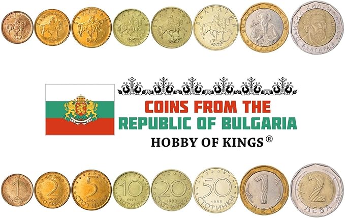 8 Coin Set from Bulgaria | 1 2 5 10 20 50 Stotinka 1 2 Leva Coin Set Collection | Madara Horseman | Saint John of Rila | Paisius of Hilendar | 1999-2015