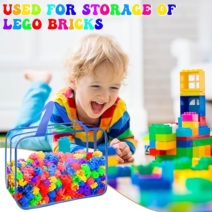 8 Packs 8 Colors Toy Storage Bags, Reusable Clear PVC Board Game Storage, Toy Storage Organizer Bags with Zipper for Building Blocks, Puzzle and Handmade Accessories, Clear Toiletry Bag