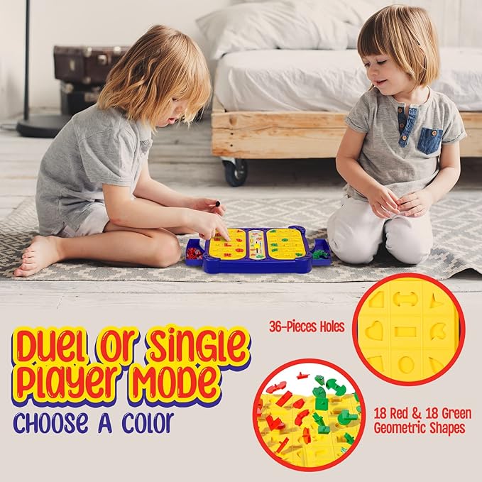Shape Pop Up Board Game | 1 and 2 Player Game for Kids Ages 4-6-8+ | Educational Classic Board Game Shape Matching Puzzle Toys for Boys & Girls