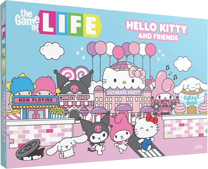 The Game of Life: Hello Kitty and Friends Board Game, Collect Apples and Buy Bows on The Way to The Ultimate Party, Play as Hello Kitty, Kuromi, & More, Officially Licensed Collectible & Merchandise