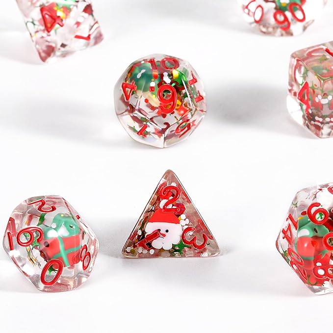 OriCraft Christmas Dice Set - DND Dice with Santa Claus, Christmas Tree D20 & Polyhedral Gaming Dices (7 Set)