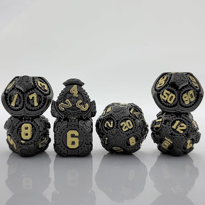 Geakeeper Construct D&D Dice, Metal DND Dice Set, 7Pcs Polyhedral Dragon Metallic D&D Dice with Gift Case for Dungeons and Dragon Game, RPG Role Playing Table Game Gifts (Black Gold)