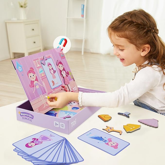 Toi Kids Magnet Toys Magnetic Jigsaw Puzzle Boxes with Game Board for Kids Ages 3-8, Preschool Tabletop Toy for Toddlers, Portable Travel Game, Princess
