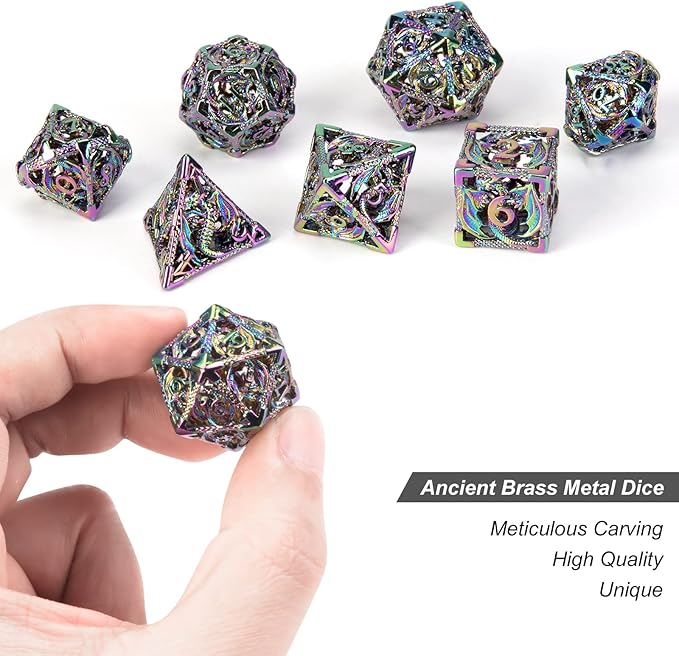 DND Dice,Hollow D&D Metal Dice,Dungeons and Dragons Dice Set with Gift Box,7 PCs Steampunk Polyhedral Dice Games Set for RPG,MTG,Pathfinder,