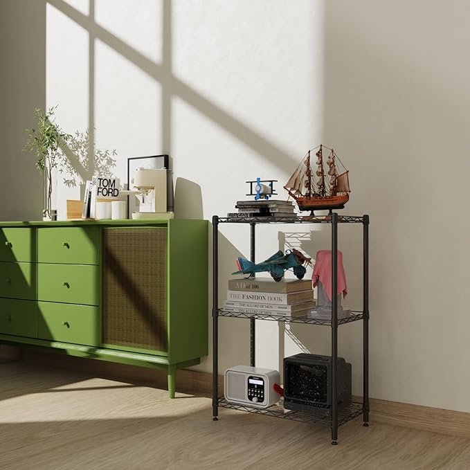 3 Tier Shelves Storage, Wire Shelf Unit, Standing Adjustable Metal Shelves Organizer, Storage Racks for Restaurant Garage Pantry Kitchen Garage(Medium,11.8" W x 21.5" L x 35.5" H)