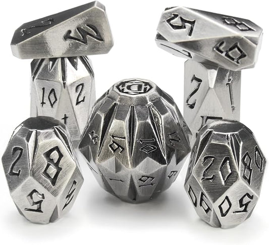 Metal Dice Set for DND, ZHOORQI 7 Pcs Polyhedral Dice, Perfect for Dungeons and Dragons, RPG Role Playing Games - Unique Cool Dice with Stonehenge Themed Design for Games Gifts(JS-Silver)