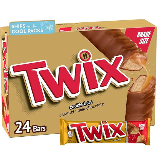 TWIX Caramel Chocolate Cookie Candy Bar Bulk Pack, Share Size, 3.02 oz Bar (Pack of 24)