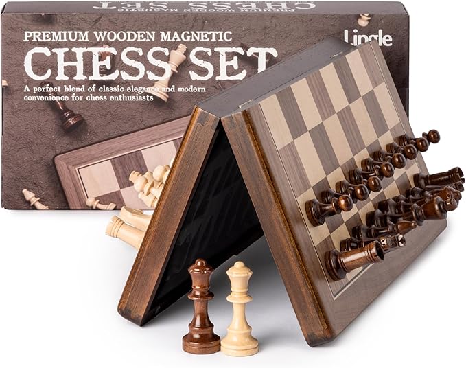 15 Inches Magnetic Wooden Chess Set, Portable Travel Chess with Magnetic Lock, Handmade 3 Inches King Height Knight Staunton Chess Pieces with 2 Extra Queen, Folding Chess Board for Adults