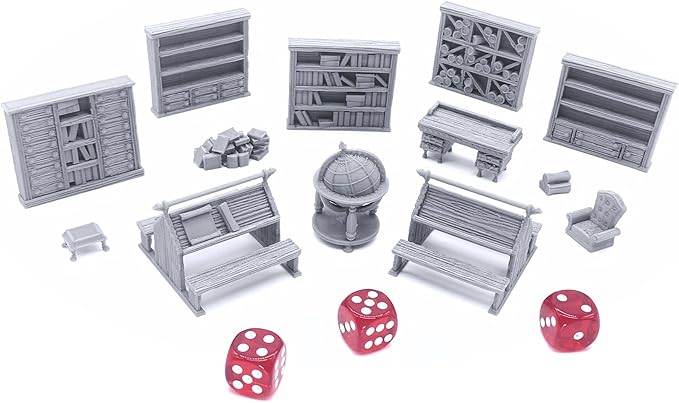 Library Furniture - DND Terrain Compatible with Dungeons and Dragons, 28mm Miniature Wargaming, Tabletop RPGs, Wargame Scenery