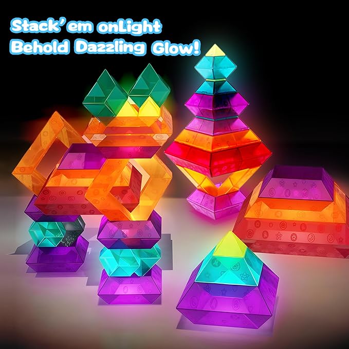 Building Block Sets for Kids 1 2 3 4 5 6 Year Old, 30 Pcs Stacking Blocks Toys for Boys Girls, STEM Preschool Learning Activities Educational Light Table Toys Gifts for Toddlers Children Age 18+ Month