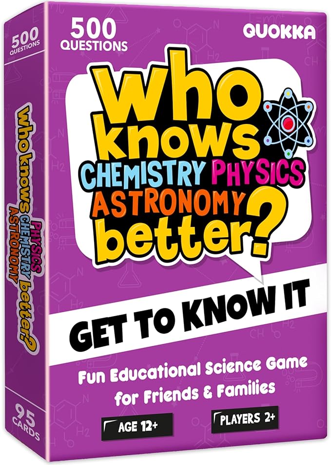 Board Games for Kids 8-12 and Family - Science Trivia Card Game for Kids Age 12+ - Who Knows Chemistry Physics Astronomy Better? - 500+ Questions - Fast-Paced Educational Game for Teens and Adults