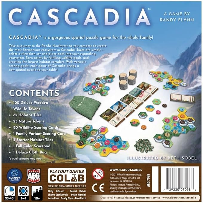 Cascadia Board Game Bundle with Mr Dice Drawstring Bag