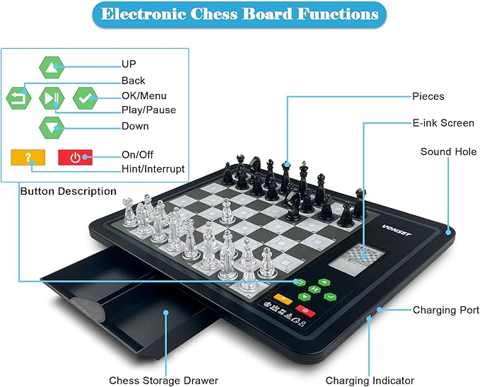 Electronic Chess Games with Piece Position Display L6 Computer Chess Set, Computer Chess Board with LED Light Electronic Chess Set for Beginners and Chess Lovers Chess Set Board Game