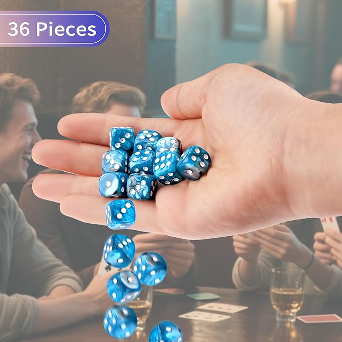 36 Pieces 12mm 6 Sided Mini Dice Set,Two Colours D6 Game Dice Set,6 Sided Standard Game Dice for Board Games Dice Games Classroom Teaching Dices Game,with Portable Gaming Box(Blue & Silver)