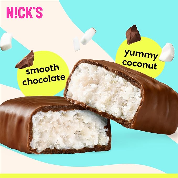 NICK'S Keto Chocolate Candy Bars – Coconut, No Added Sugar, Low Carb Snack with 3g Net Carbs, 180 Calories, Gluten-Free Sweets – 15-Pack (40g Each)
