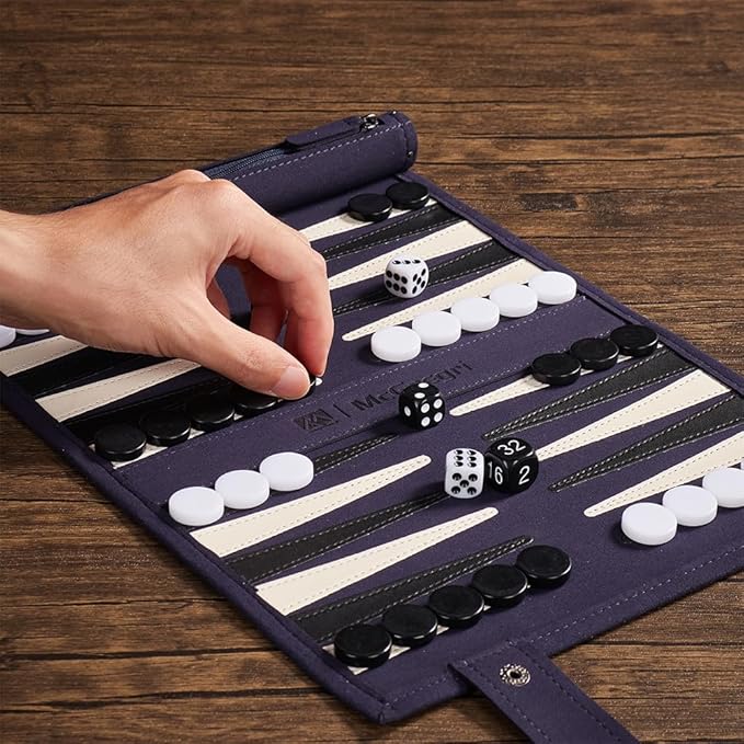 Backgammon Game Set - Roll up Board Games- Portable Travel Backgammon for Companion. Multiple Colors