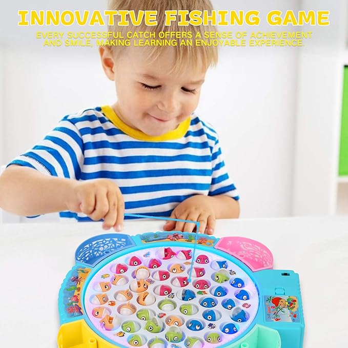 Magnetic Fishing Games Set - Educational Toddler & Kids Fishing Toys | 45 Fish, 8 Poles, Rotating Board with Music & LED | Ideal Go Fish Toy for Fun!