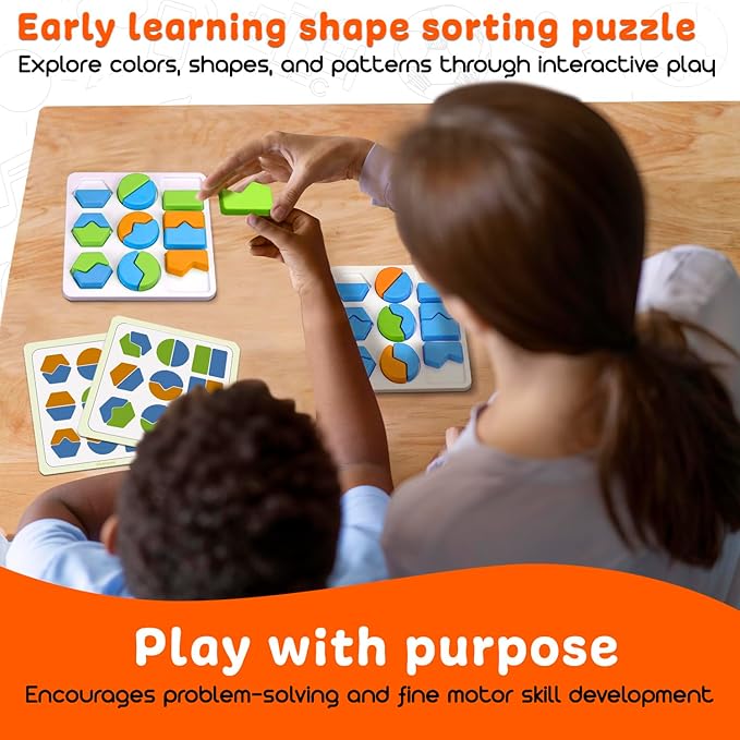 Edu&Kate’s Shape Puzzles for Kids - Montessori Shape Matching Game for Toddlers - 54 Puzzles, 3 Boards, 9 Challenge Cards + Activity Box - Autism & Early Learning Educational Sorters - Stage 4