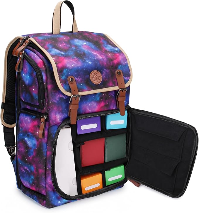 ENHANCE Designer Edition TCG Backpack - MTG Deck Bag Card Binder Space, TCG Deck Box Storage, MTG Playmat Holder - Card Storage Compatible with Magic the Gathering, Pokemon, Lorcana (Canvas Galaxy)