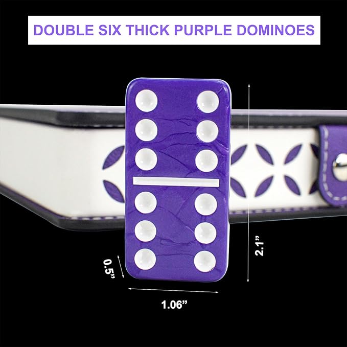 Dominos Set for Adults and Kids - Domino Set for Classic Board Games - Thick Jumbo Dominoes Double 6 for Travel Games - Purple Domino's 28 Tiles with Case