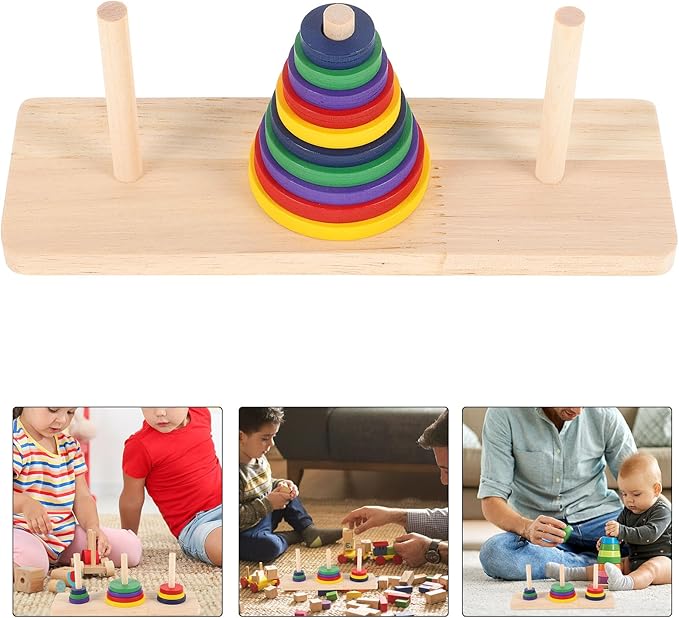 Hanoi Tower Toy - 2 Set Logic Tower Playing DIY Game Hanoi Teasers of Intellectual Mathematical Wooden Game Board Puzzle Party Puzzle