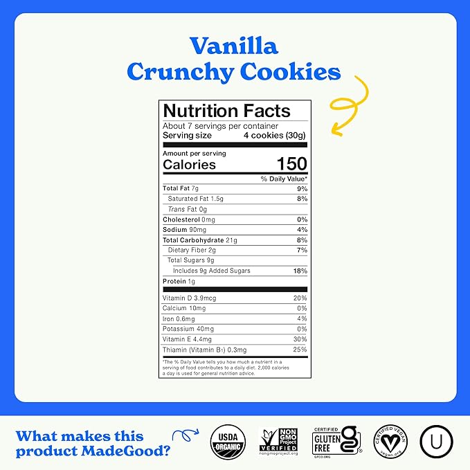 MadeGood Vanilla Crunchy Cookies (6 Boxes, 7oz Each) Organic and Gluten Free