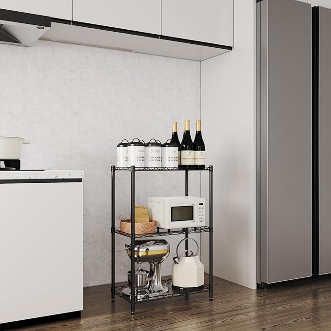 3 Tier Shelves Storage, Wire Shelf Unit, Standing Adjustable Metal Shelves Organizer, Storage Racks for Restaurant Garage Pantry Kitchen Garage(Medium,11.8" W x 21.5" L x 35.5" H)