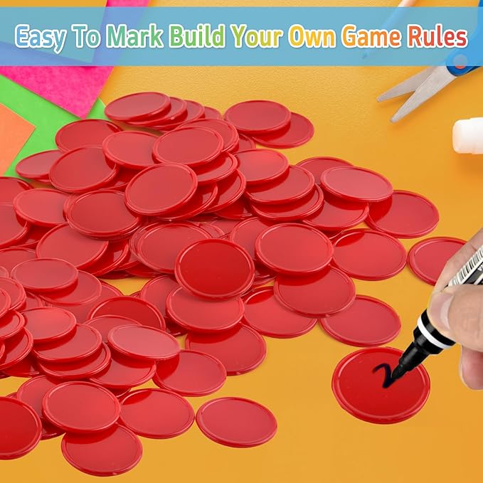Coopay 1000 Pieces 1 Inch Bingo Chips Bulk, Bingo Markers for Math Practice, Plastic Learning Counters Disks Counting Discs and Poker Chips Game Tokens Kids Reward (Red)