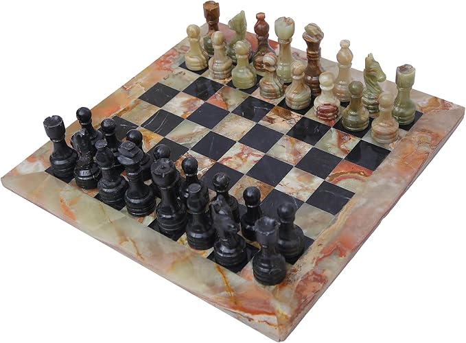 Handmade Marble Chess Set - Green & Black (12 x 12 Inches) - Chess Sets for Adults - Premium Quality Chess Boards - Fancy Chess Boards