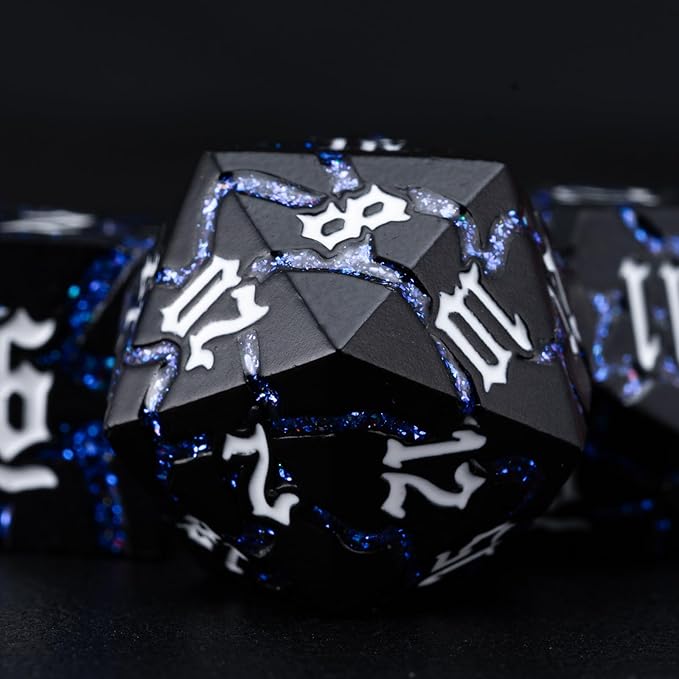 Dice Set D&D Dungeons and Dragons Dice D20 Metal DND Dice Set with Box, Polyhedral Role Playing Dice D12 D10 D% D8 D6 D4 for MTG RPG Board Games(Matte Black Blue)