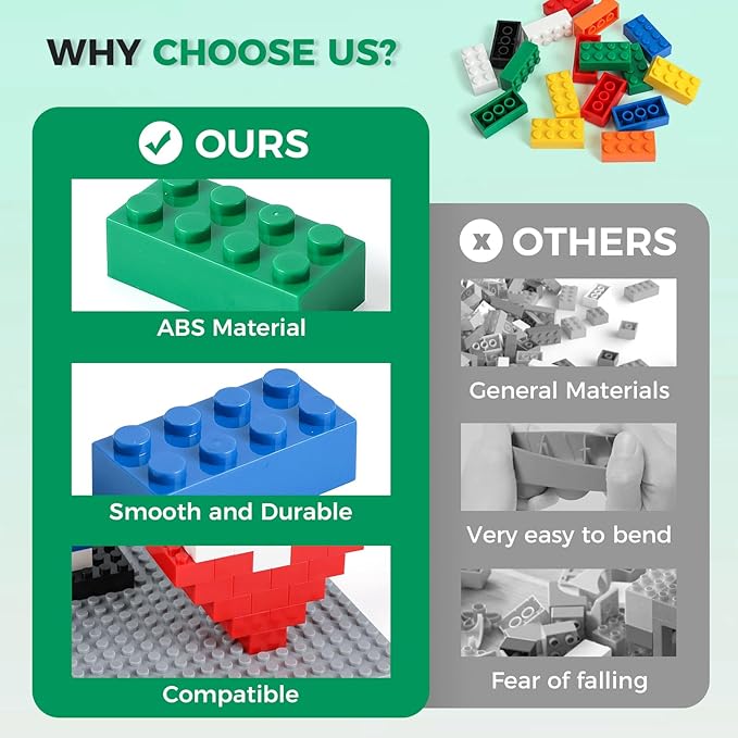 500 Piece Classic Building Bricks and 1 Gray Baseplate, 2x4 Bricks Bulk Creative Building Toys, Blocks Bulk for Kids Ages 6+, 7 Colors