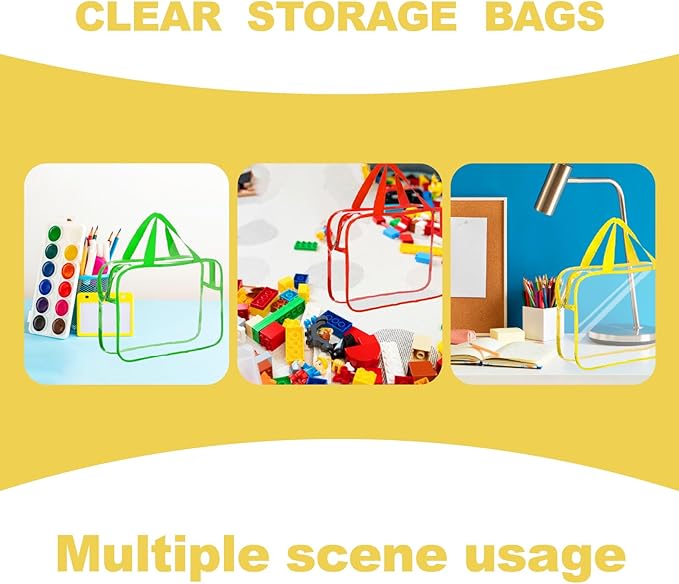 Clear Storage Bag with Zipper - Organizing Bags for Home Travel with Handles - for Building Blocks, Puzzle, Book, Board Game(6 colors, 6 Packs)
