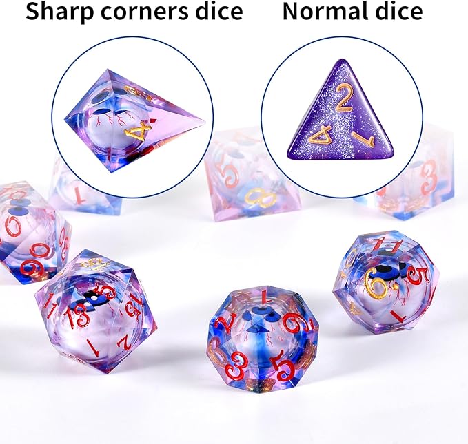 Evil Eye D20 Dices Moving Eyes Dice DND Dice Set with Moving Eye Inside Sharp Corners Dices Dungeons and Dragons Polyhedral Role Playing Gaming Dices D20 Dice 7 Set Halloween Dices Red