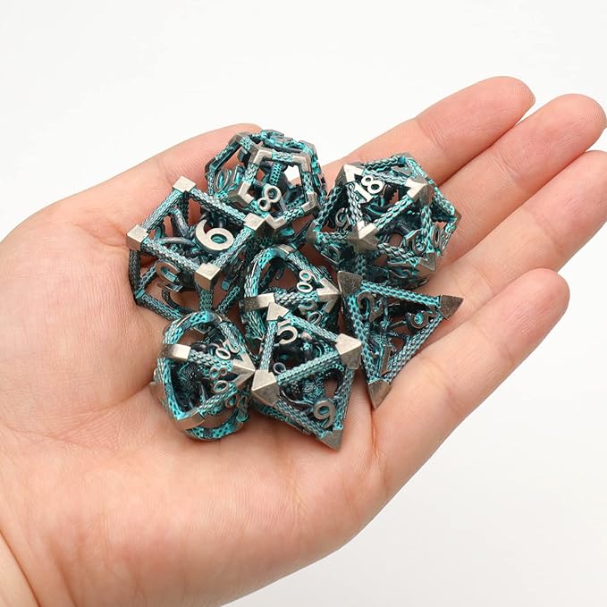 D&D Dice, Metal Polyhedral Dice Set Role Playing DND Dice for Dungeons and Dragons HNCCESG Hollow Cthulhu Dice for Table Game RPG MTG (Blue)