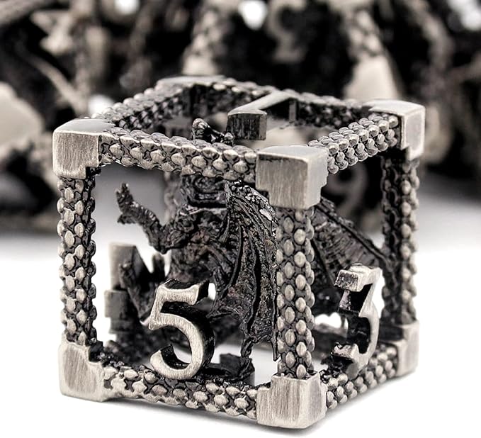 D&D Dice, Dungeons and Dragons Dice Metal Dice Set Polyhedral Hollow Role Playing D and D Starter Dice for RPG MTG Table Board Games Pathfinder Warhammer Shadowrun Yahtzee (3D Sliver)
