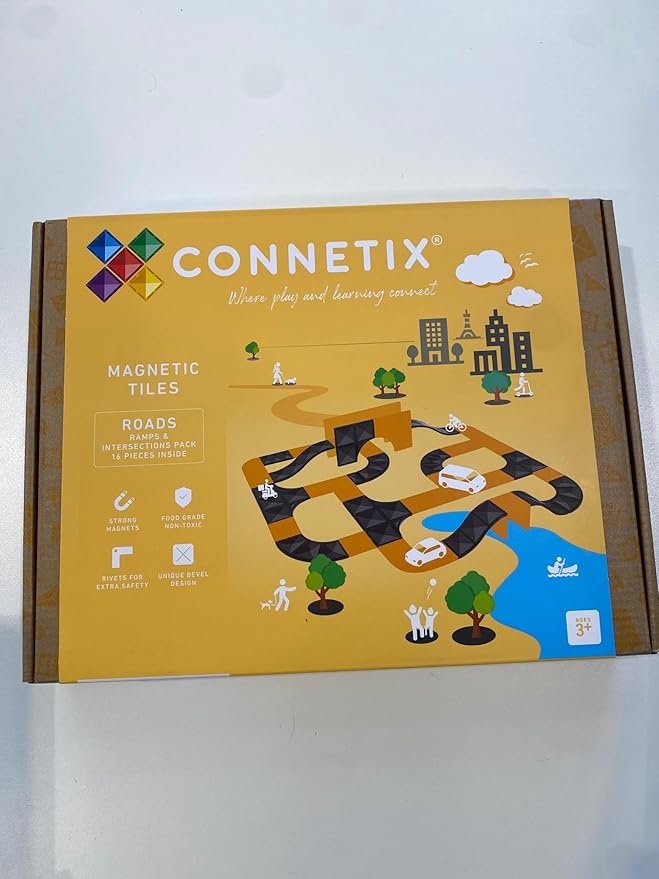Connetix Magnetic Tiles Roads Ramps & Intersections Pack, 16 Pieces
