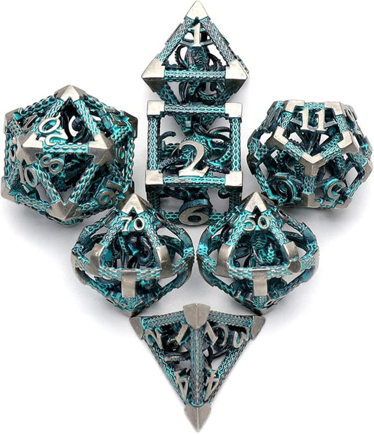 D&D Dice, Metal Polyhedral Dice Set Role Playing DND Dice for Dungeons and Dragons HNCCESG Hollow Cthulhu Dice for Table Game RPG MTG (Blue)
