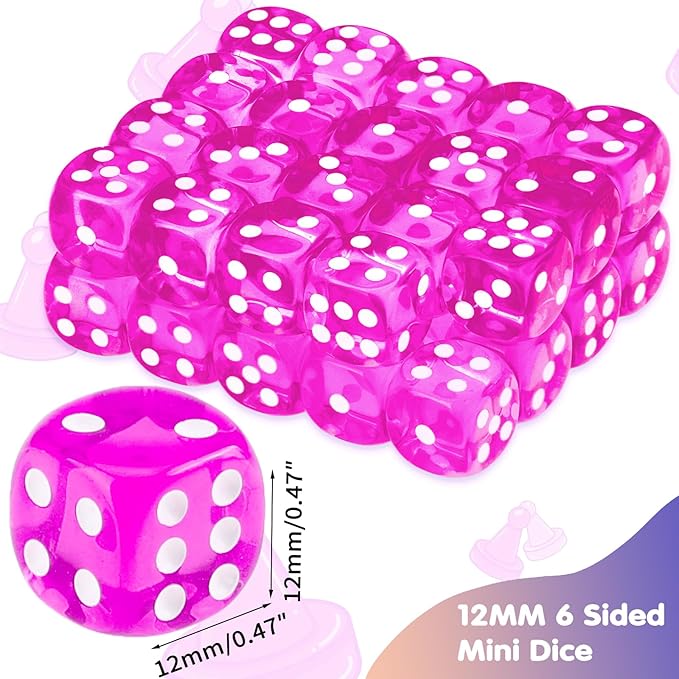 36 Pieces 12mm 6 Sided Mini Dice Set,Translucent Colors D6 Game Dice Set,6 Sided Standard Game Dice for Board Games Dice Games Classroom Teaching Dices Game,with Portable Gaming Box(Rose Red)