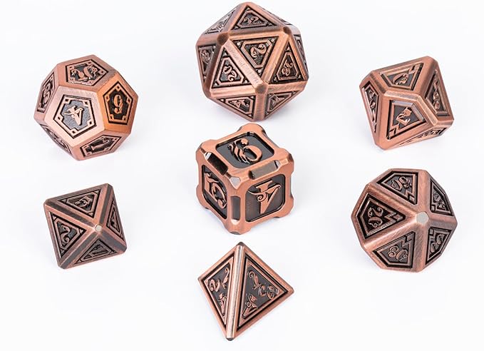 7 pcs DND Dice Set Metal dice with Beautiful Gift Box Suitable for Dungeons and Dragons MTR PRG Tabletop Games (Bronze)