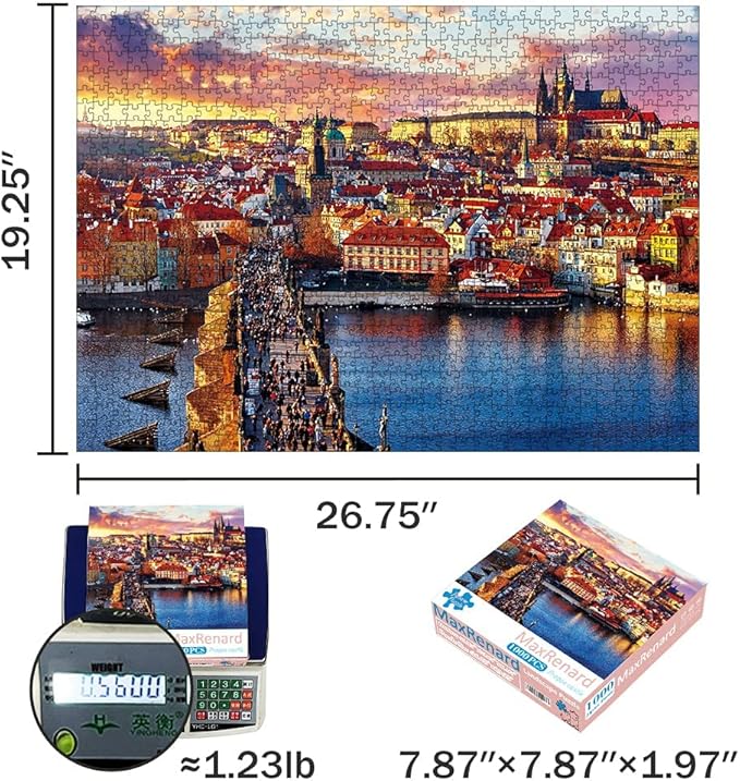 MaxRenard Game 1000 Pieces Jigsaw Puzzle Prague Castle Landscape Toy