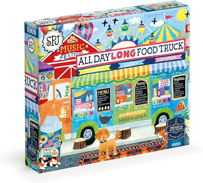 Ceaco - Sapphire Select - Stephanie Peterson Jones - All Day Long Food Truck - 1000 Piece Jigsaw Puzzle – Challenging & Fun – Blue Core Puzzle Board – Giftable Display Box - Full Size Poster Included