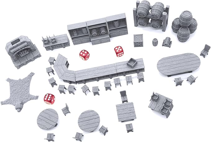 Tavern Bar Furniture Set by EC3D, 3D Printed Tabletop RPG Scenery and Wargame Terrain 28mm Miniatures
