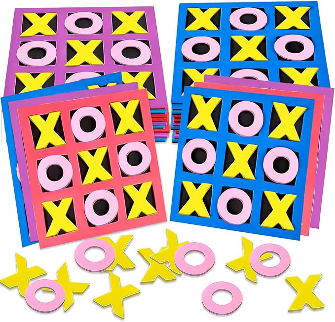 Gamie 24 Pack 5-Inch Foam Tic Tac Toe Mini Board Games – Travel Bulk Tic Tac Toe Game for Kids, Indoor Recess Games for Classroom, Mini Board Games Bulk, Tic Tac Toe Party Favors for Kids