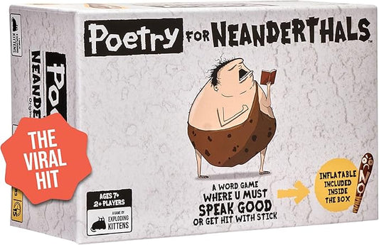 Exploding Kittens Presents Poetry for Neanderthals - Family Card Game for Adults, Teens & Kids - Competitive Word Guessing Family Games, Ages 7 and Up - Includes 200 cards and a 2-foot inflatable club