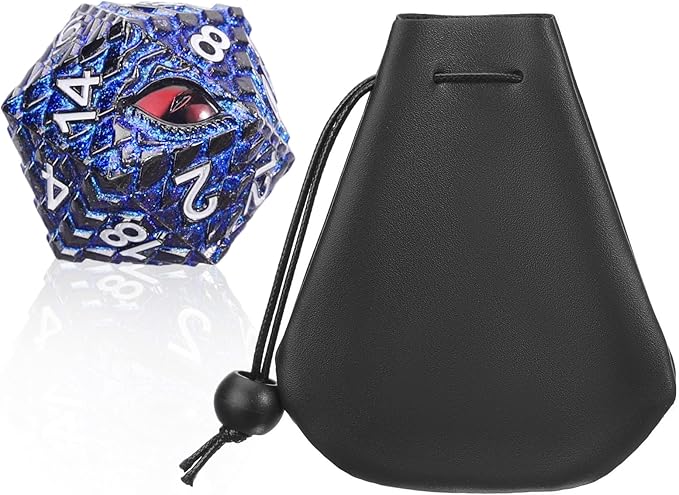 Metal D20 DND Dice Set - Dragon Scale Metallic 20 Sided Giant Polyhedral Dice,35mm Large Dragon Eye Metal D&D Dice Set for Dungeons and Dragon Tabletop Game(Blue Glitter Dragon Scale)