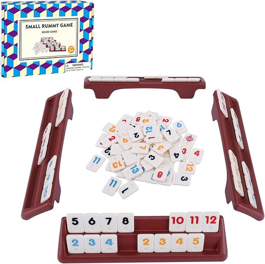 106 Rummy Tiles Set with 4 Double Tile Holders - Compact Travel Size, Classic Rummy Game for Adults, Kids & Family - 2-4 Players - Perfect for Parties, Travel & Family Game Night