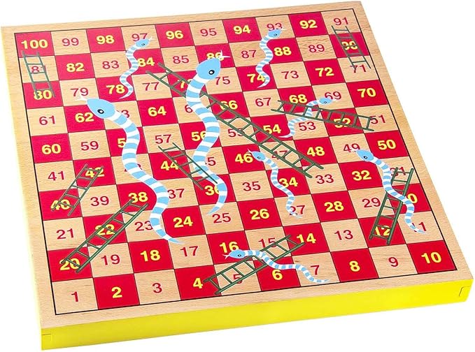 AMEROUS 12 inches Wooden Ludo Board Game - Snakes and Ladders, 2 in 1 Reversible, 1-4 Players Family Dice Games Set for Kids, Adults, Classics Tabletop Version (Gift Box Packed)