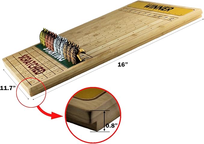 Metal Horse Race Board Game Set with Horse Racing Thick & Solid Wood Game Board(16”/Natural),11 Luxurious with 4Antique(Gold,Silver,Red Cooper&Bronze) Metal Craft Horses, Dice&Cards (HR-M554)