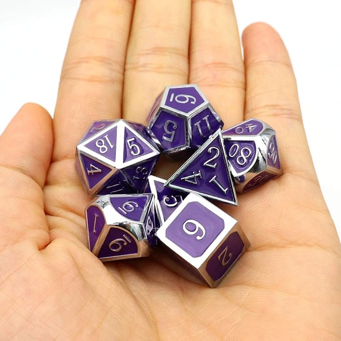 Haxtec Color Changing ByTemperature Metal DND Dice Set Polyhedral D&D Dice for RPG Dungeons and Dragons-Silver Black Purple Shift