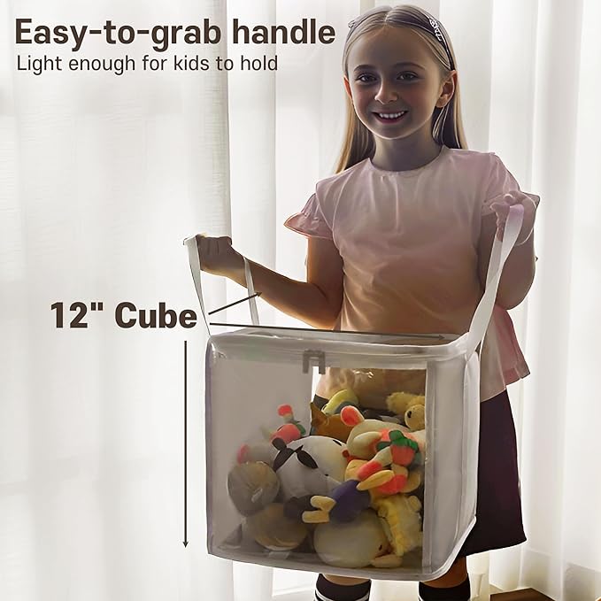 holay 2 Pack Storage Bins PVC Boxes with Transparent Lid & Handles - Durable & Foldable - Multi-Purpose Organizer for Clothes, Books, and More (White, Large)